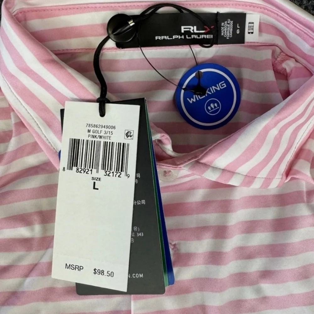 NWT Men's RLX Ralph Lauren Light Pink Striped Polo Shirt